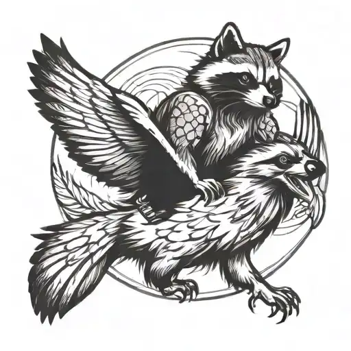 A Raccoon Riding The Back Of An Eagle Flying