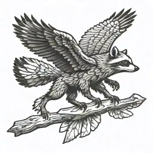 A Raccoon Riding The Back Of An Eagle Flying
