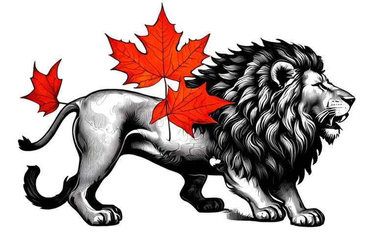 Full Body Lion Holding A Maple Leaf