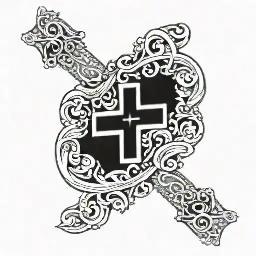 A Christian Cross With The Initials Hs Between The Arms