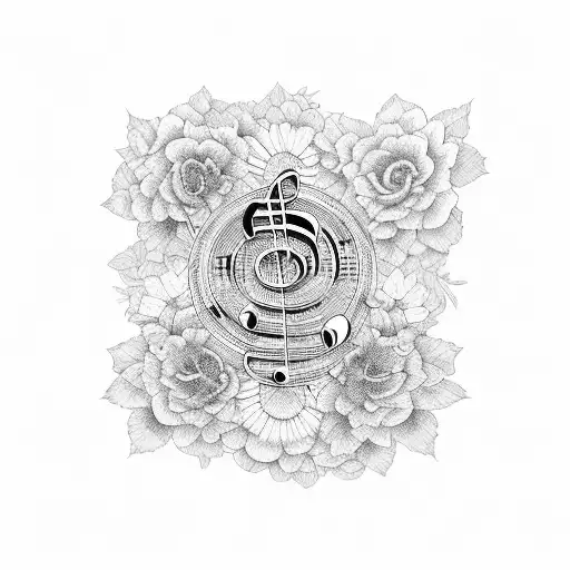 A Music Note Made Up Of Butterflies And Flowers