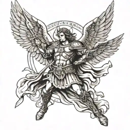 St Michael Warrior Holding Cross And A Sore With Angel Wings
