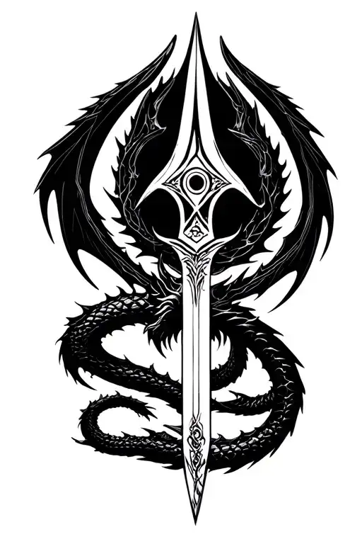 Trident With Dragon Wings With A Sharingan