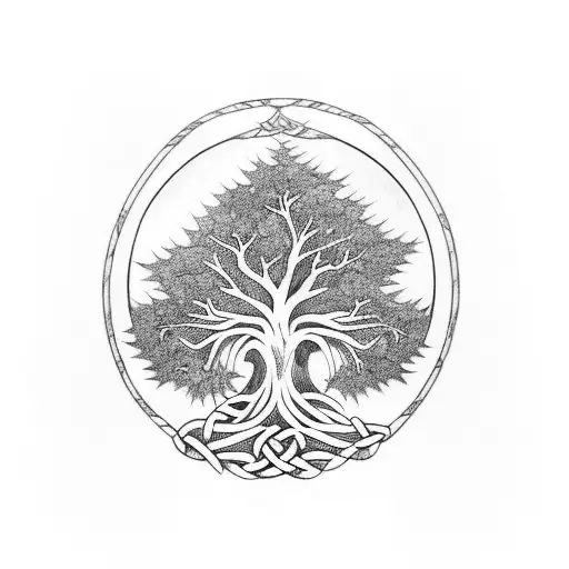 A Celtic-inspired Tree With Anime Characters Hidden Within The Branches