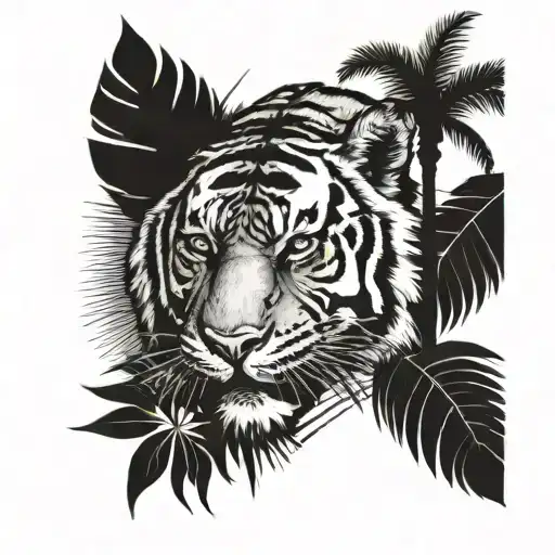 Tiger And Palm Trees