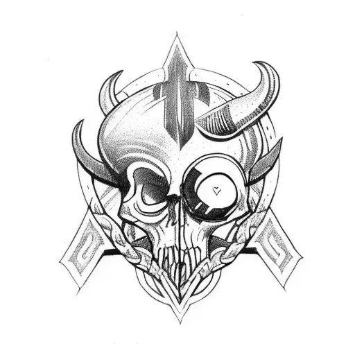 Viking Skull With Runes And Forest