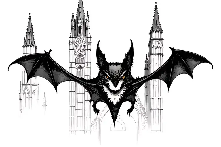 Bat With Gothic Architecture In Background