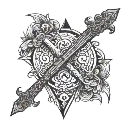 Incorporate A Detailed Viking Longsword Into A Geometric Line Work Design
