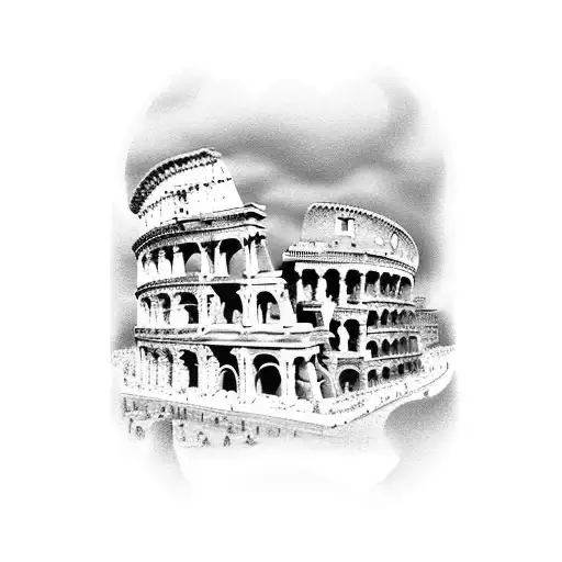 Roman Coliseum With A Lot Of Roman Soldiers Walking Up To It