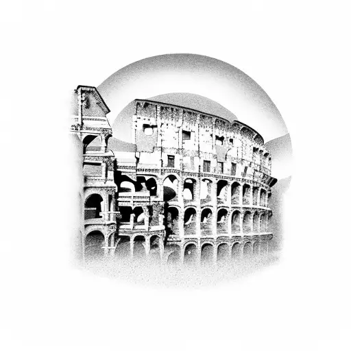 Roman Coliseum With Large Roman Soldiers Walking Up To It