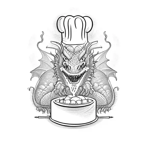 A Dragon Preparing A Feast In A Chef's Hat