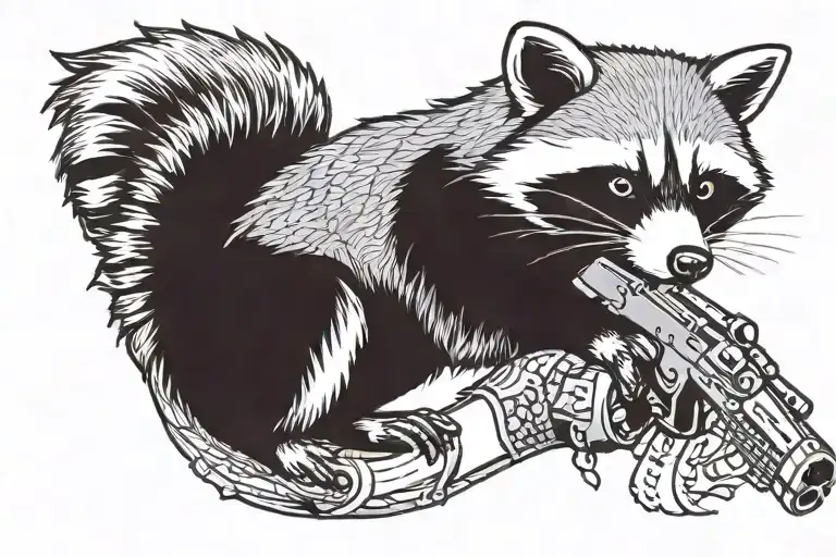Racoon Gun In His Hand Holding Pew Pew Flag Out Of The Gun
