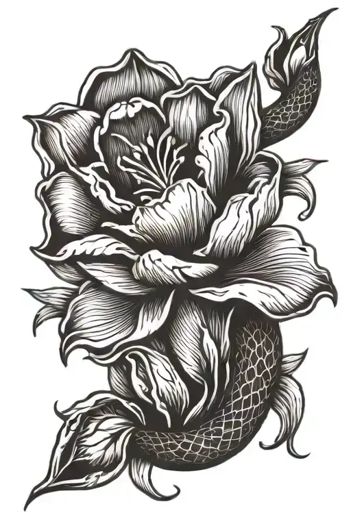 Snake Wrapped Around Bloomed Tulip Flower