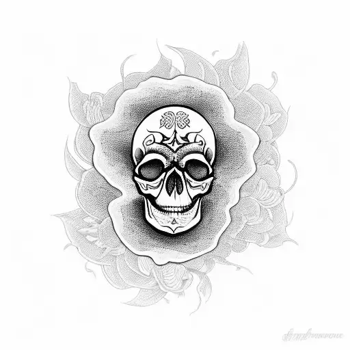 A Skull With Intricate Floral Patterns Growing Out Of It