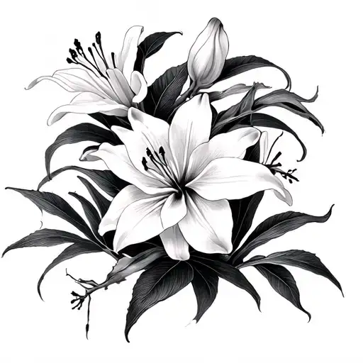 Sakura Blossom And Spider Lily Mixed With Gothic Themes Back Of Neck