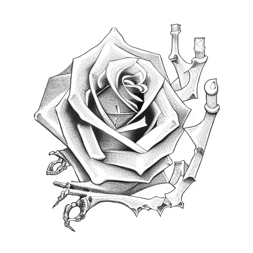 Shattered Window With Skeleton Sticking Arm Out Of It Holding A Rose