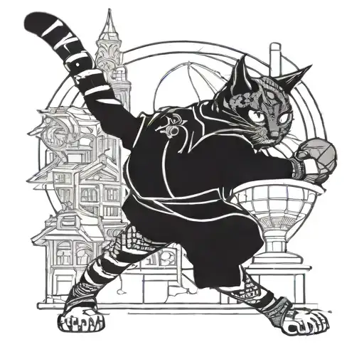 A Cat Samurai Playing Basketball In A Futuristic Cityscape