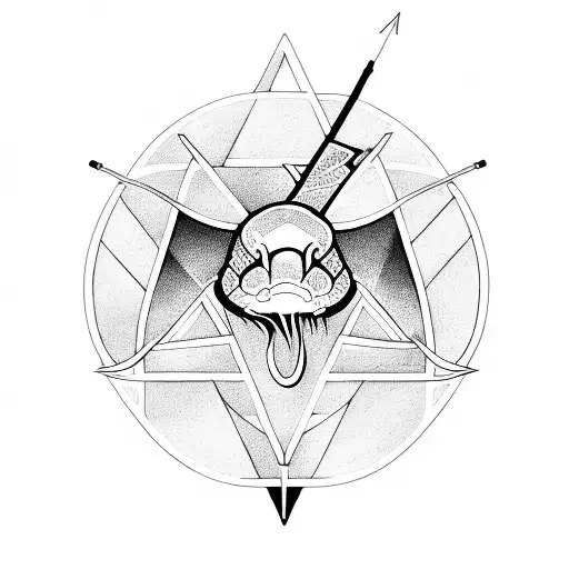 Ouroboros Snake Surrounded By Triangle With Spear In The Middle