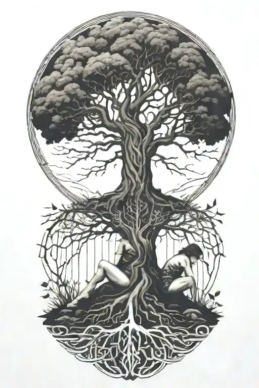 A Tree Of Life In Shape Of Woman Crouching And Reacahing Up