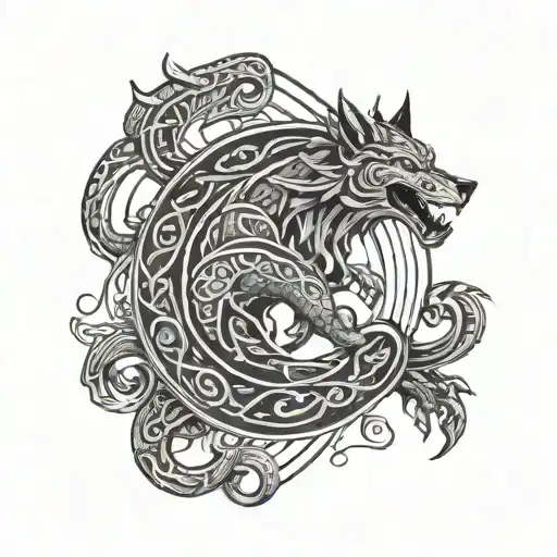 Norse Mit Loki World Serpent Coiled Fenrir Skol Hatti Runes