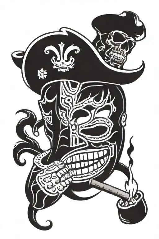 Luchador Mask With Skull Smile Face Smoking Cigarette