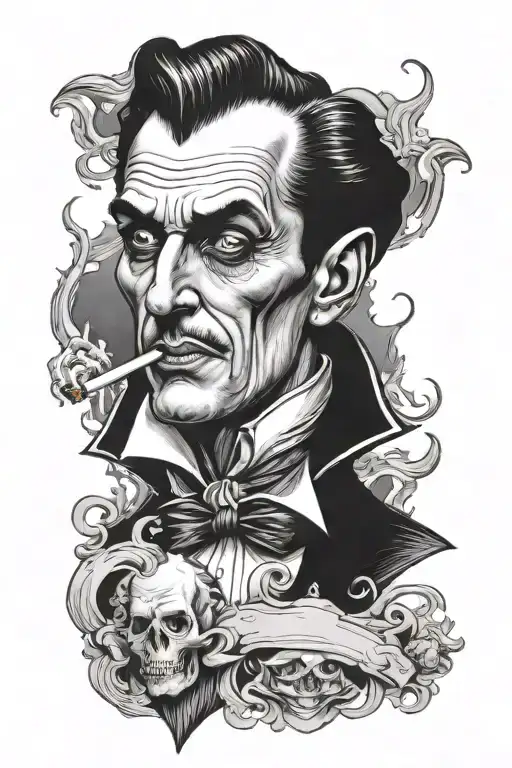 Dracula Portrait Rockabill Doing Pompador While Smoking Ciggarette