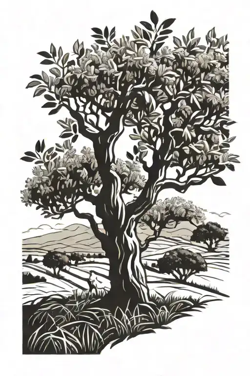 Olive Tree In A Meadow With White Warriors Fighting With Victory In Bold