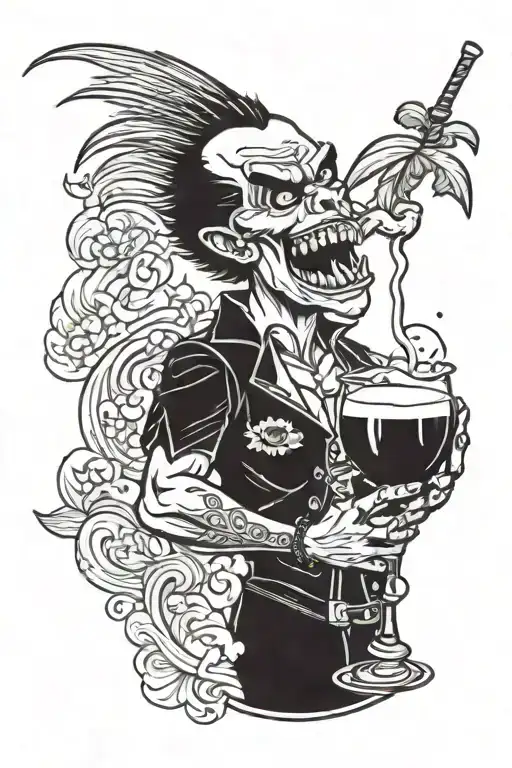 Vampire Drinking A Pina Colada Cocktail