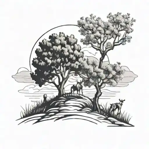 Meadow With Olive Tree And Lone Viking Warrior Next To It