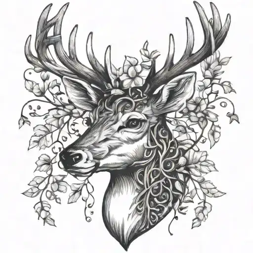 Deer Head With Vines Growing