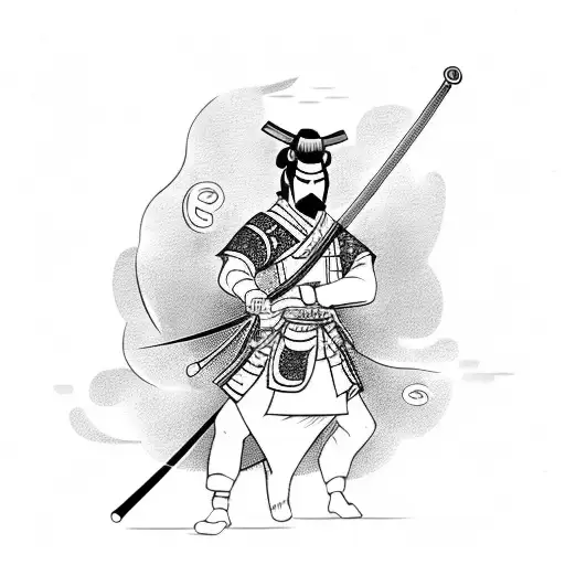 Traditional Japanese Samurai Wielding An Umbrella Instead Of A Sword