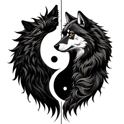 Two Wolves Merge In The Symbol Of In And Yang