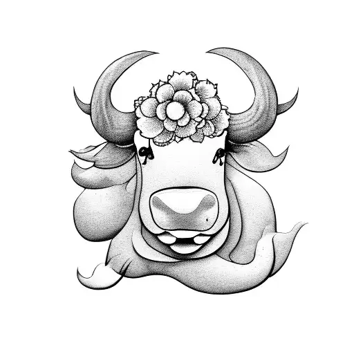 Fluffy Cow Smelling A Flower