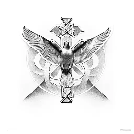 Religious Motive With Pigeons And Cross