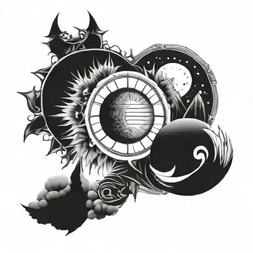 Two Matching Tattoos With The Moon And The Sun And Number 13 Incorporated