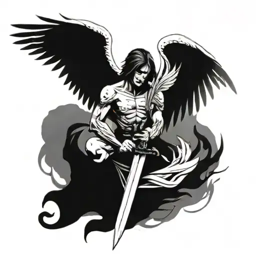 Fallen Angel Of Death With Sword And Wings