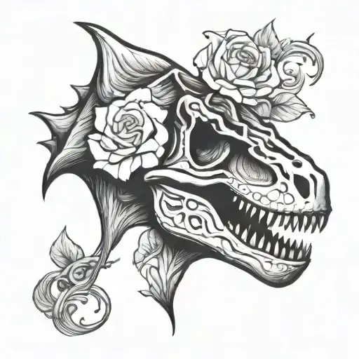 T Rex Skull And Roses