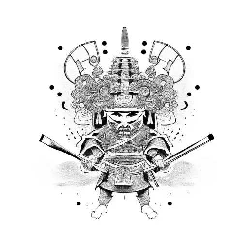A Dotwork Illustration Of A Samurai Holding A Paintbrush And Palette