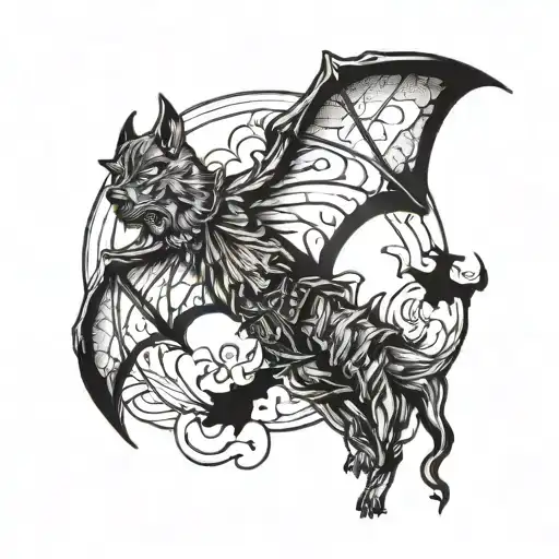 Bat And Wolf Under Trupe Parachute Falling