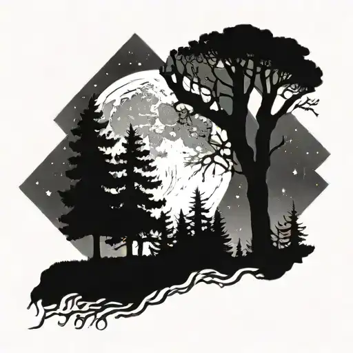 Night Sky With Moon And Trees