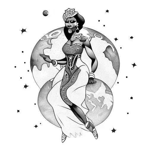 African Queen Floating In Space Surrounded By Planets