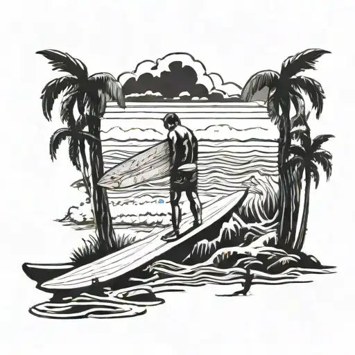 Surfer Standing With Board On Beach Scene