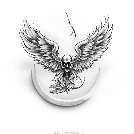 Phoenix That Is Flying And Holding A Skull With Left Claw And Holding A Rose In Right Claw