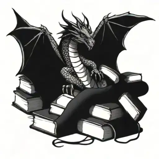 A Dragon Wrapped Around A Stack Of Books