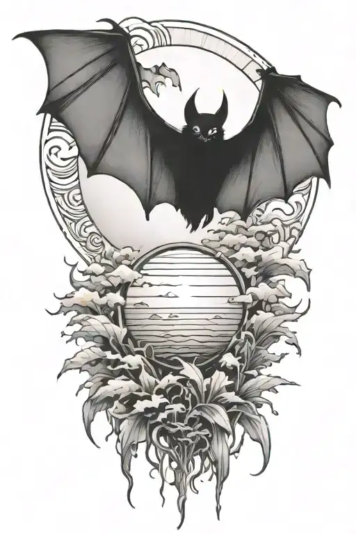 Bat Against The Backdrop Of The Rising Sun In Japan