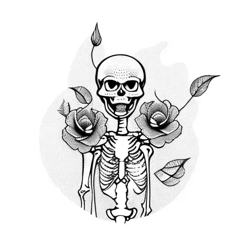 Skeleton Holding A Flowerpot With Flower