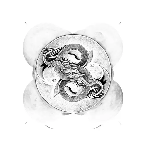 A Dragon And Moon Merging Together To Form A Yin-yang Symbol