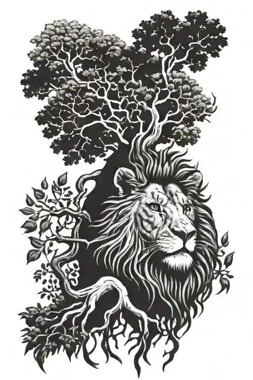 Lion Head In Roots Of Family Tree