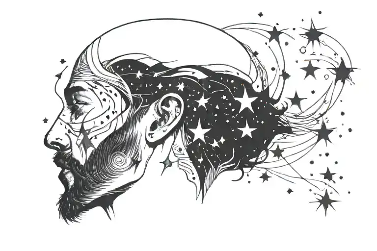 Man Half Head With Galaxy Stars Coming Out Of The Head