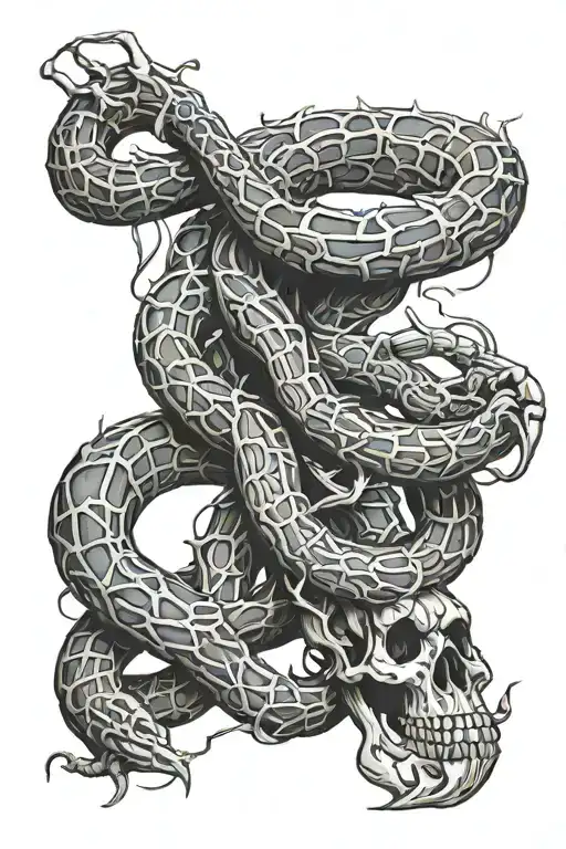 Snake Wrapped Around Skeleton Hand